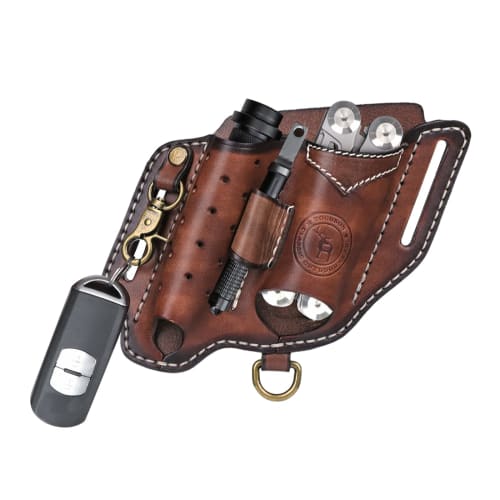 TOURBON Leather Multi-Tool Holder Belt Case for Flashlight, Pliers, and Tactical Pen