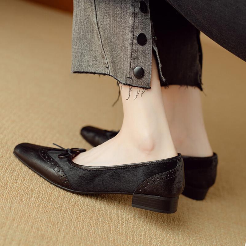 Fashion NEW Spring/Autumn Women Pumps Square Toe Low Heel Shoes Fashion Leopord Horsehair Handmade Shoes Bow-knot Shallow Women Pumps