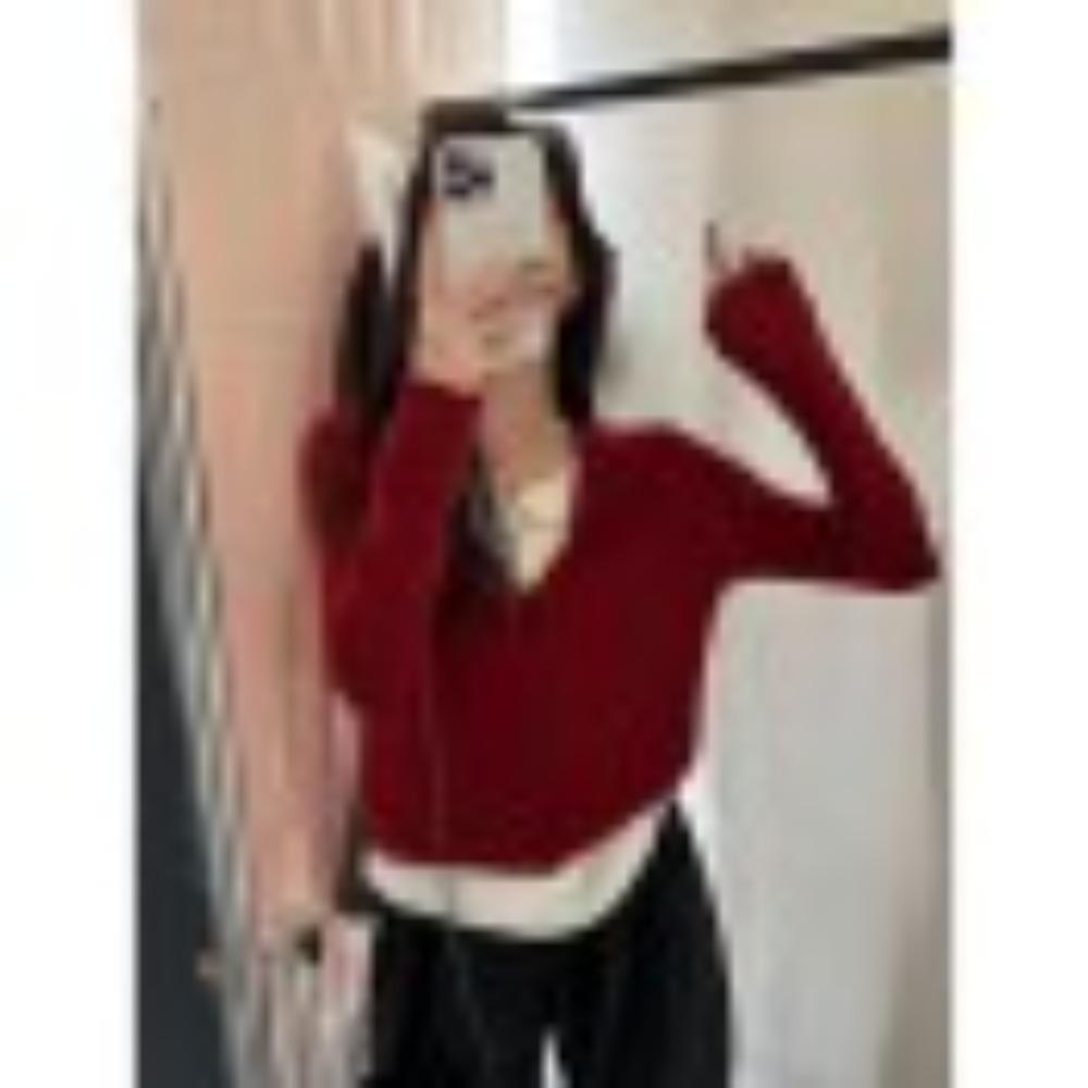 

Новый базовый вязаный свитер с капюшоном и эффектом двухслойности для женского осенне-зимнего гардероба, облегающий короткий топ one size fits all красный