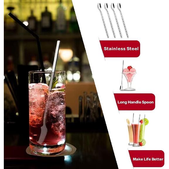 4-Piece 8-Inch Long Handle Coffee Spoons, Coffee Stirrers, Iced Tea spoon,Ice Cream Spoon, Cocktail Stirrers, Premium 18/10 Stainless Steel Cocktail
