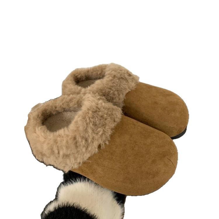 Temperament retro thick-soled fluffy slippers new autumn and winter outer wear bag head heightening cotton slippers