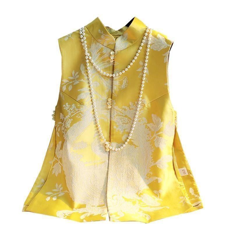 2025 Weste Damen Frühling und Herbst Retro Jacquard Satin Skinny Weste