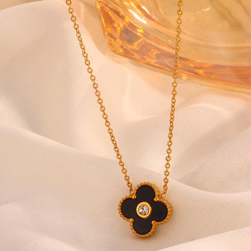 High-end Four-leaf Clover Clavicle Necklace Lucky Four-leaf Clover Titanium Steel Necklace for Women 18k чёрный