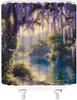 Fantasy Forest Shower Curtain Purple Floral Lake Mountain Wisteria Vine Plant Flower Dreamy Spring Garden Fairy Tale Landscape