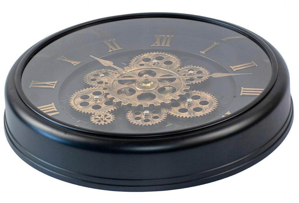 Okrągły Zegar Ścienny Dekoracyjny 38cm Czarny Z Obrotowym Mechanizmem