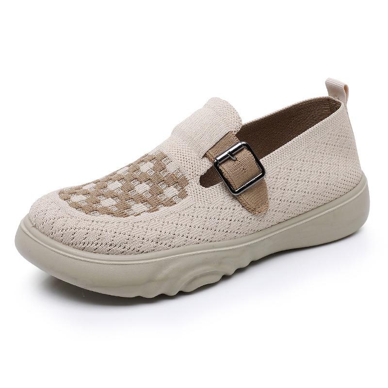 Shoes women's breathable soft-soled lightweight single shoes comfortable one-pedal lazy flying weaving casual non-slip walking mother shoes