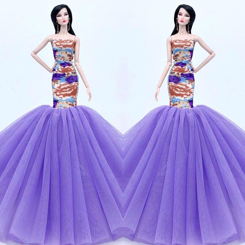 Romantic Purple Mermaid Fashion Doll Clothes For Barbie Doll Outfits Fishtail Party Dress For 1/6 BJD Doll Cosplay Costume
