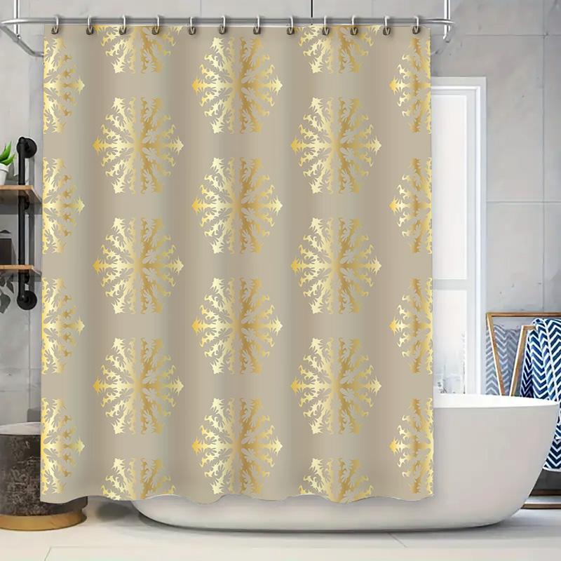 

Luxury Golden Damask Shower Curtain Modern Bathroom Decor with White, Gold Silver Colors for Home Bathrooms 90x180cm