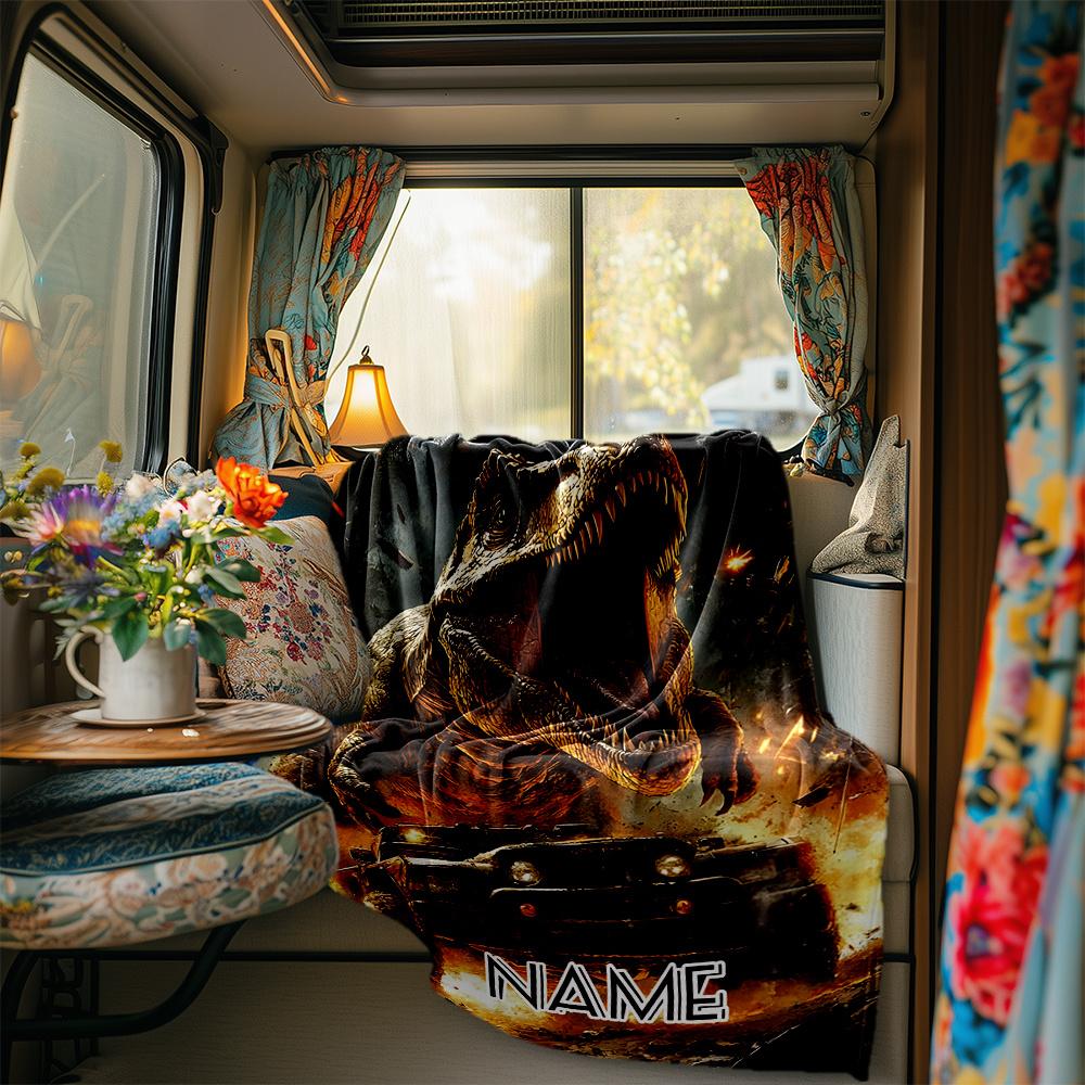 Dinosaur Rampage In The Wild Adventure Zone Blanketcustomizable With Your Namecomfortable And Stylish Perfect For Travel Beds Chairs Offices Sofas