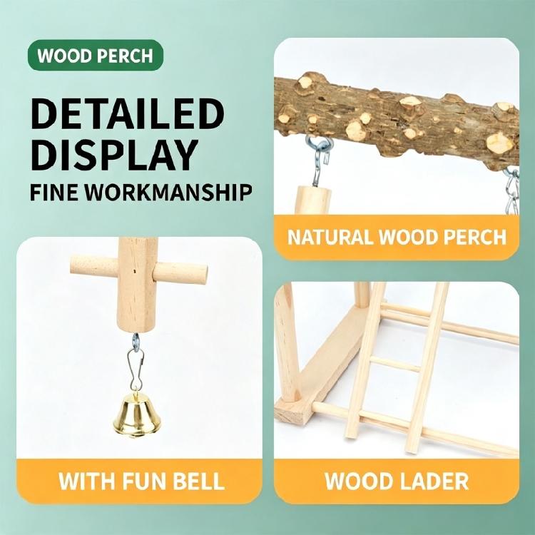 Wood Bird Play Stand Playgrounds Toy with Textured Branch Perch, Swing, Climbing Ladder and Metal Tray for Pet Bird Rest, Exercise Activity