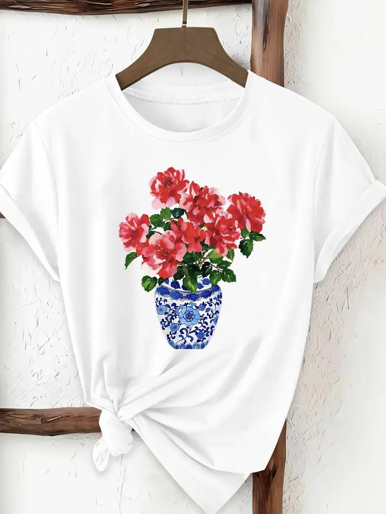 (Asian Size) Print Tee Top Women Woman Fashion Clothing T Shirt  Female Sweet Butterfly Style Short Sleeve Graphic T-shirts