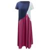 Women Summer Casual Splicing Dress Short Sleeve Round Neck Loose Long Dress