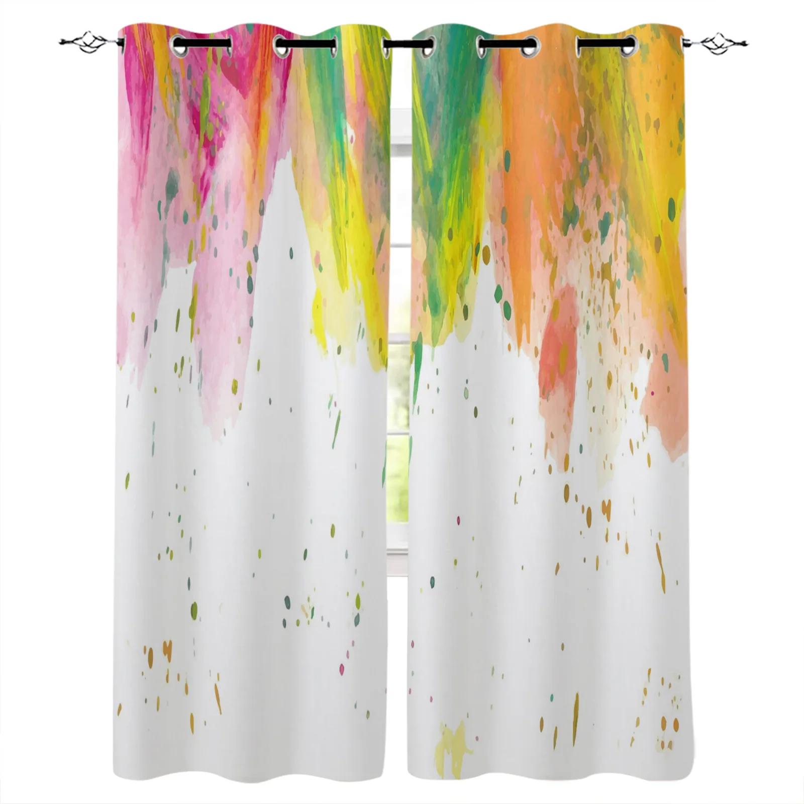 Farbe Regenbogen Rot Gelb Blau Farbe Fenster Gitter Druckstil Design Arbeitszimmer Innenfenster Vorhänge Küchenvorhang Haus cortinas 2x60Wx50H(CM)&Grommet Top