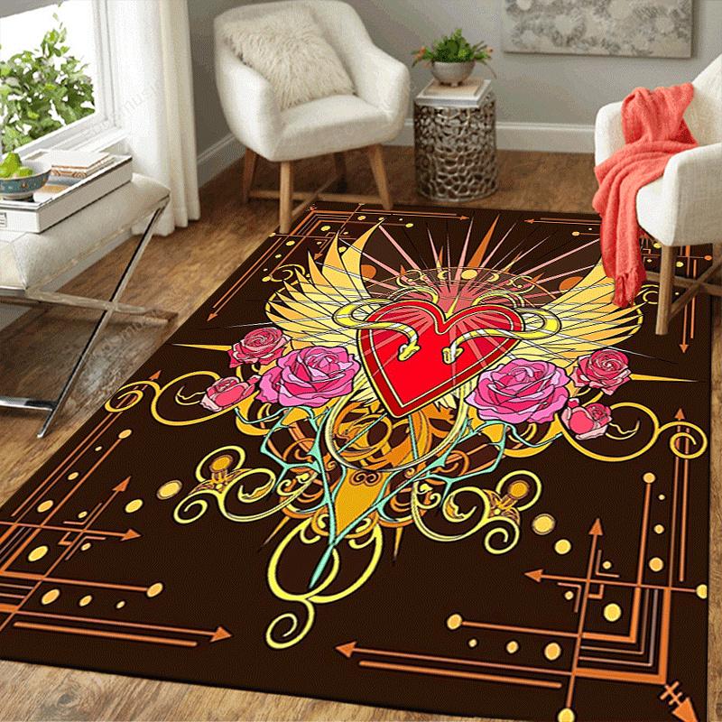 1pc Hearts and roses Design Area Rug - Soft, Anti-Slip, and Durable Gaming Room Decor for Bedroom