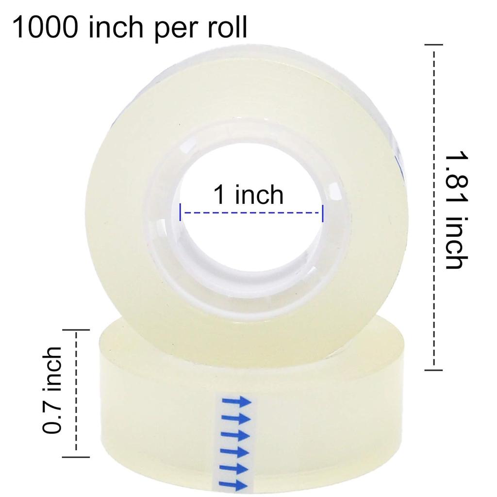OWLKELA 6 Rolls Transparent Tape Refills, Clear Tape, All-Purpose Transparent Glossy Tape for Office, Home, School