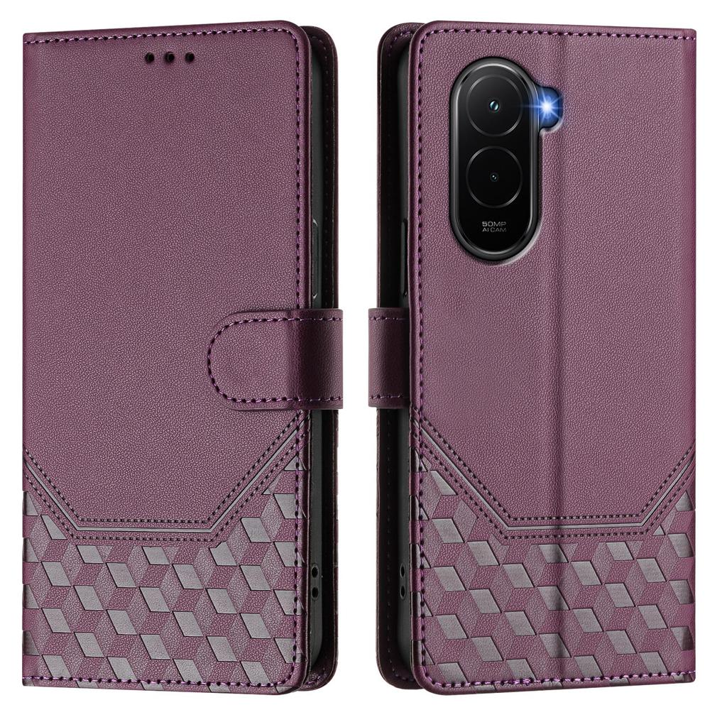 Für Xiaomi Poco M7 Plus 5G/M7 4G (169mm) Hülle mit geprägtem Wabenmuster, RFID-Blockierung, Leder-Handyhülle mit Riemen