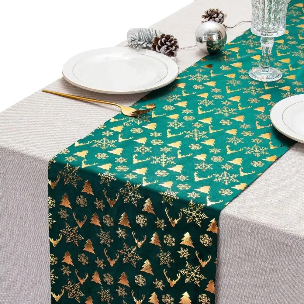 Table Runner Polyester Christmas Tablecloth Home Supplies Navidad Table Flag Snowflake Printed Table Cover Kitchen Use