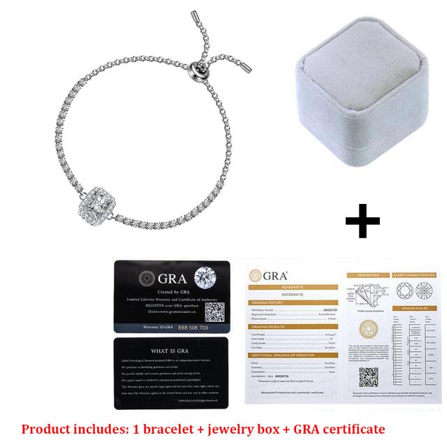 

Квадратный браслет с настоящим муассанитом и бриллиантами 2,0 карата D Цвет Изумрудной огранки, чистое серебро 925 пробы для женщин, свадебные ювелирные украшения