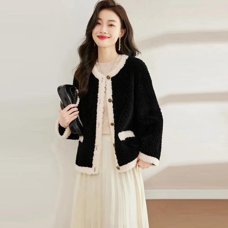 KAISER Women's Lamb Shearling Round Neck Coat
