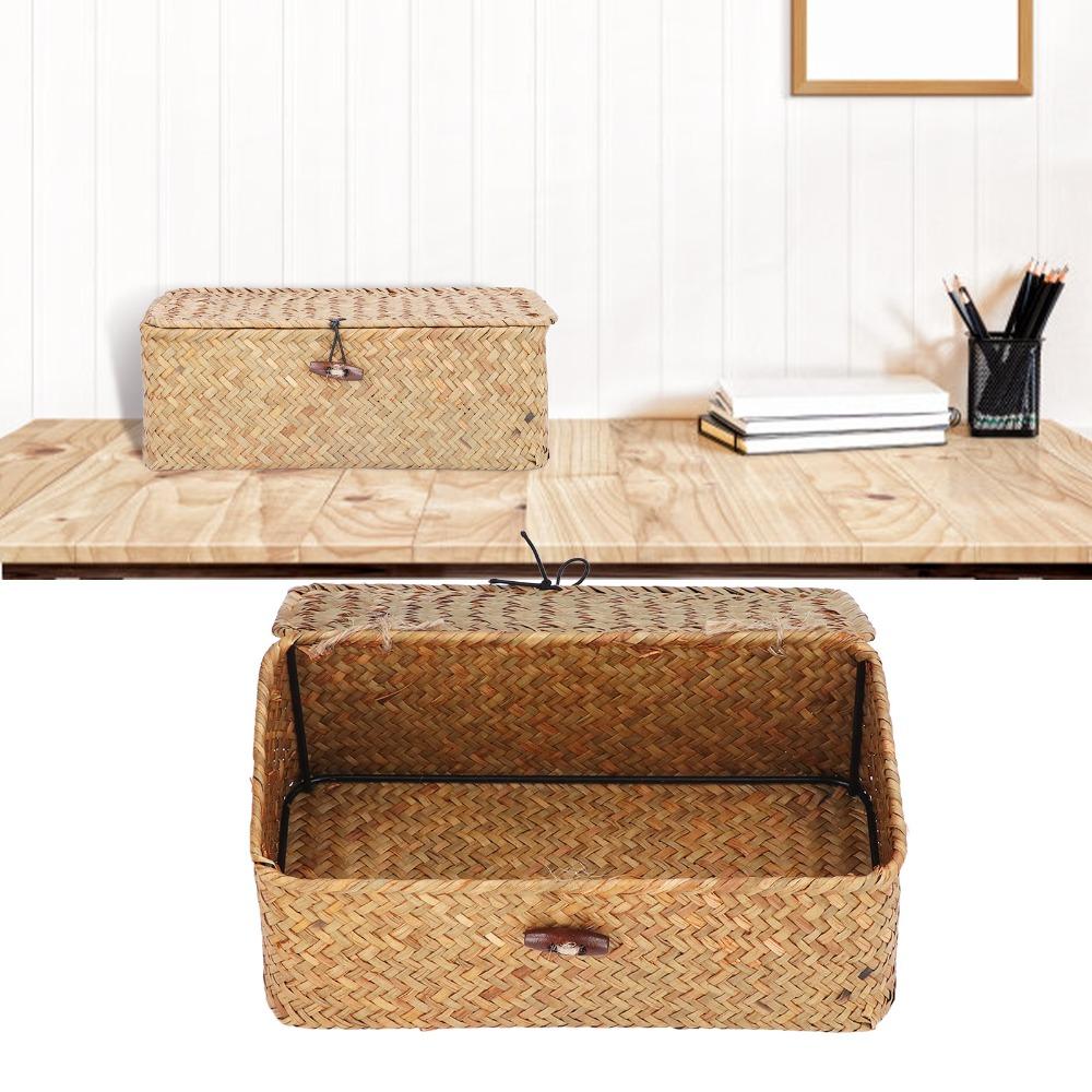 Handwoven Seagrass Storage Basket Seagrass Desktop Organizer Woven Rectangular Basket Office Desk