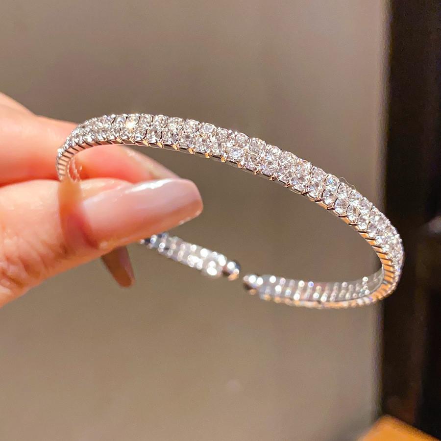 Elegant Silver Geometric Multilayer Jewelry Bracelet With Rhinestones For Fashion Women