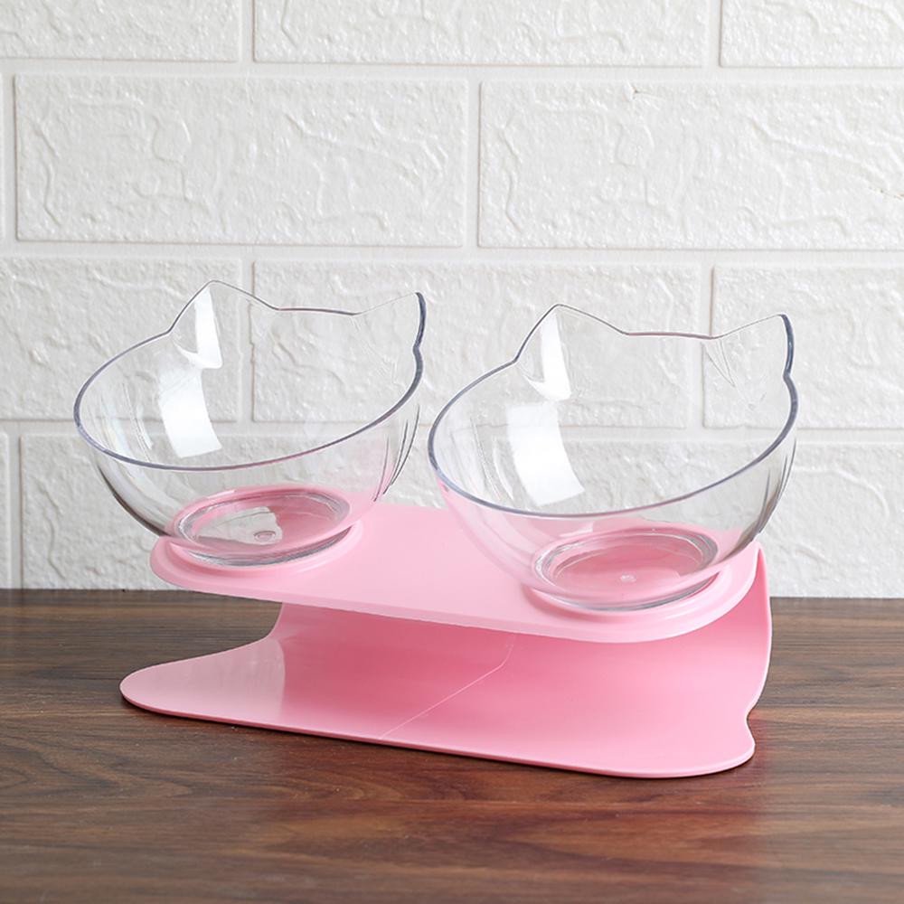 Cheap Cat Ears Cat Bowl Oblique Mouth Double Bowl Drinking Cat Food