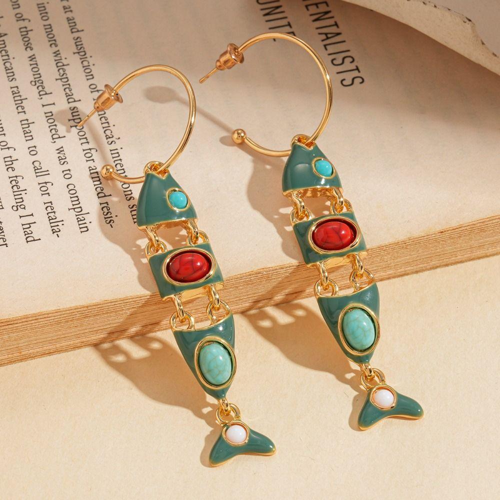 Gothic Ethnic Style Earrings Exaggerate Enamel Dangle Earrings Little Fish Earrings  Lady