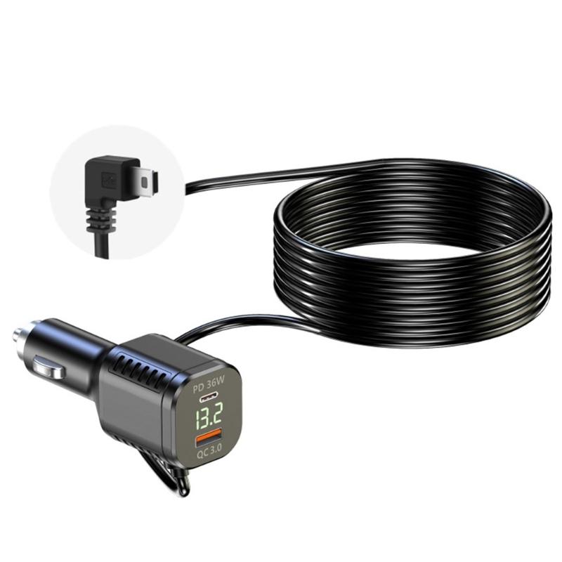 Car Power Adapter Small  USB Cable Fast Charging Adapter 3.5M Long Featuring QC3.0 & PD36W Quick Charges for DVR Devices