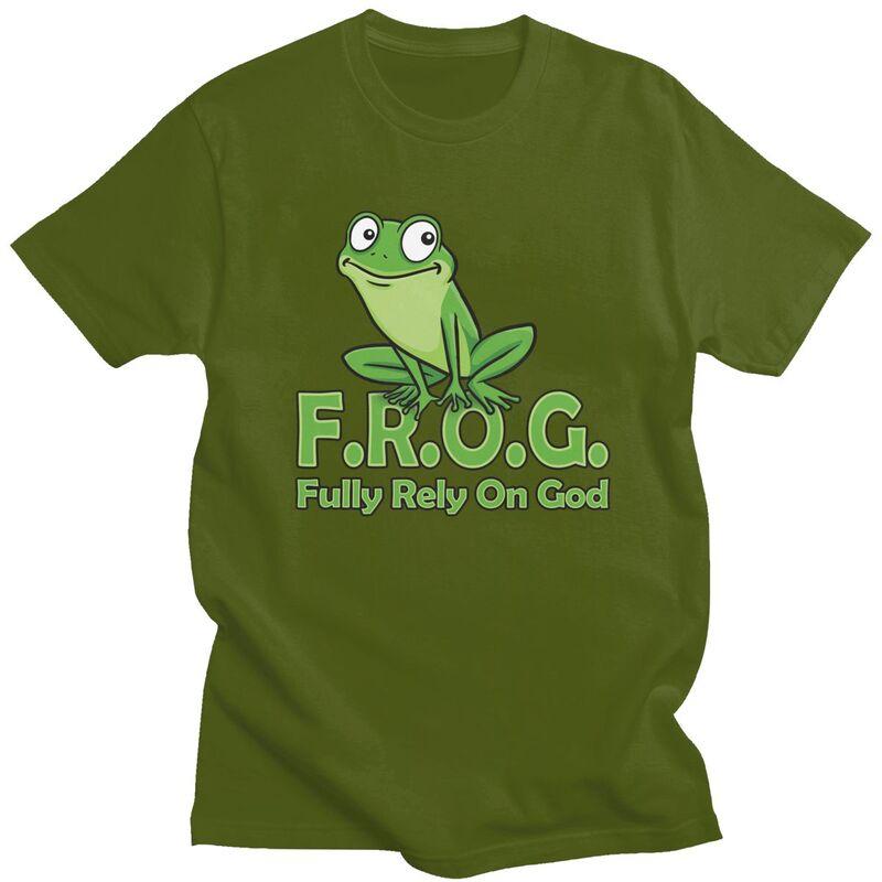 Custom Frog Fully Rely On God Tshirts for Men Short Sleeves T Shirt Cool Tshirt Slim Fit 100 Cotton Tee Gift