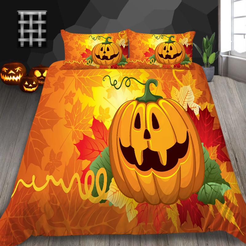 Halloweenská domácí sada povlečení s dýňovým vzorem lampy povlak na přikrývku a povlak na polštář 2/3 plné velikosti pratelné pohodlné povlečení