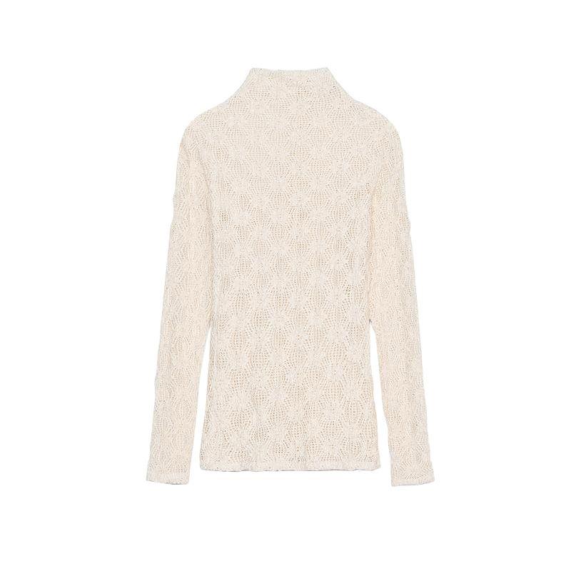 Spring New Women's Clothing French Style Design Pure Color Lace Long Sleeves Turtleneck Basic Style Tops 4886002