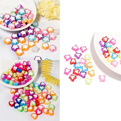 Pack of 100 Waterproof Loose Spacer Bead Acrylic Heart/Flower/Butterfly Shaped Beads Creative Jewelry Accessories