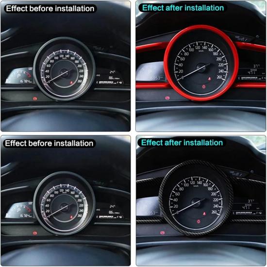 Car Interior Red Carbon Fiber ABS Accessories Interior Compatible with Mazda 3 Hatchback Sedan 2014-2018 Dashboard Instrument Meter Panel Cover