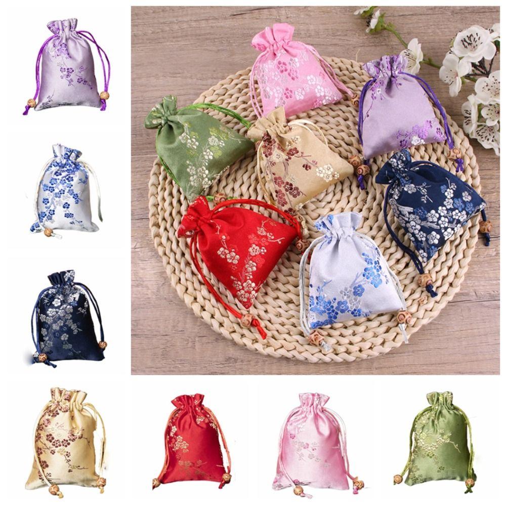 Satin Women Sachet Embroidered Jewelry Packaging Bag Smooth Drawstring Gift Bag  Ladies
