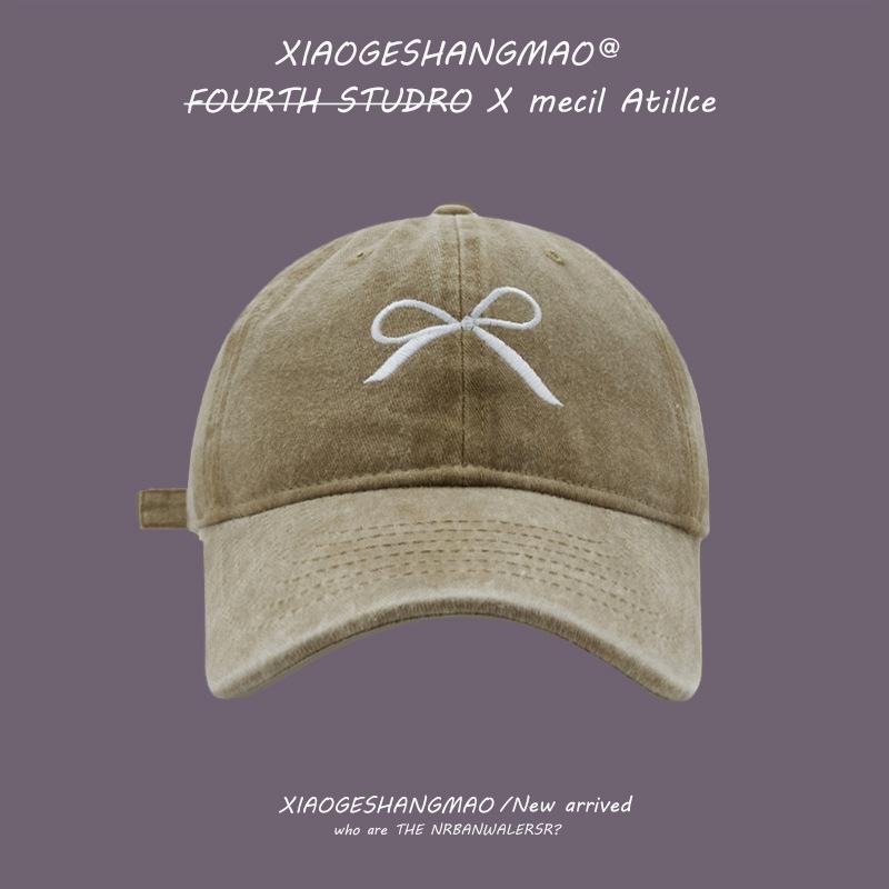 

Bow embroidery baseball cap women s spring summer sweet and cute soft top sunshade cap shows small face хаки