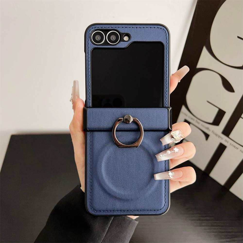 Leather Ring Holder for Magsafe Case for Samsung Galaxy Z Flip 6 5 4 3 7 Flip6 Flip5 Magnetic Bracket Shockproof Cover