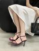 2025 new square head thin heel high heel temperament thin French fashion sexy beauty open-toed women's sandals