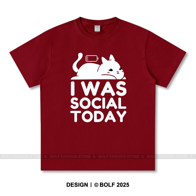 Women's I Was Social Today Printed T-Shirt 100% Cotton Oversized Introvert Graphic Tees for Summer Tops Anti-Social Streetwear