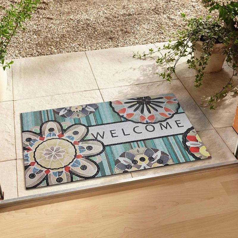 Welcome Floral Vintage Pattern Door Mat Colorful Decorative Non-slip Carpet Rug for Front Door Entryway Home Decoration Door Mat