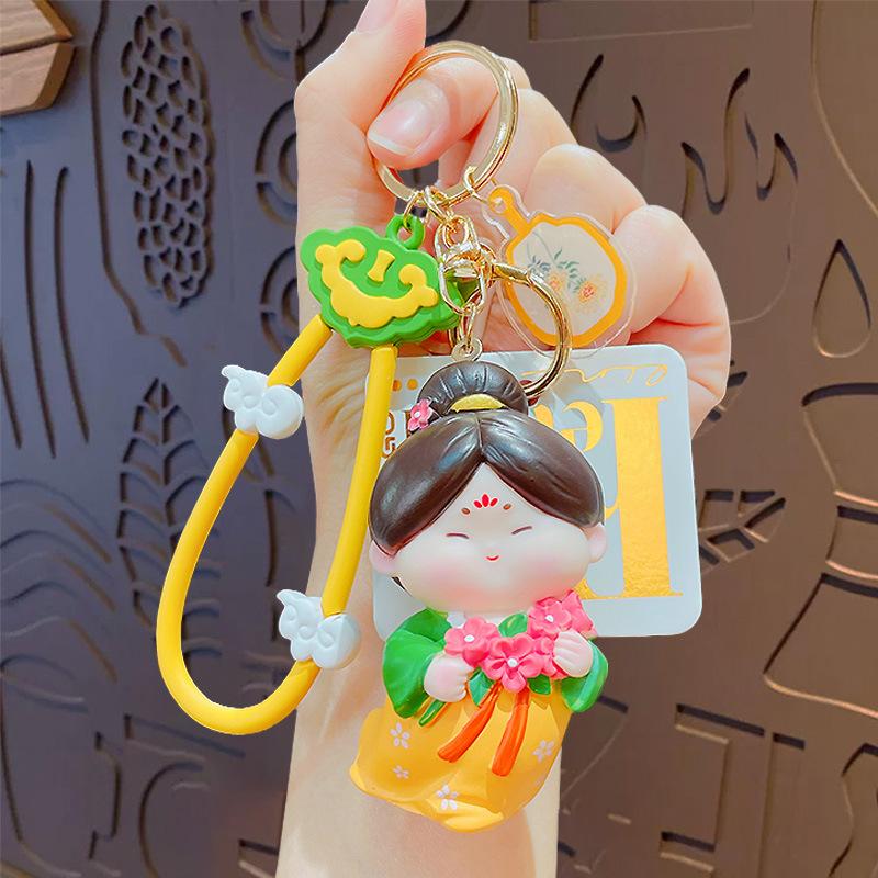 Cartoon Ancient Style Guochao Tang Small Sugar Vinyl Doll Keychain Cute Female Bag Pendant Key Chain Gift