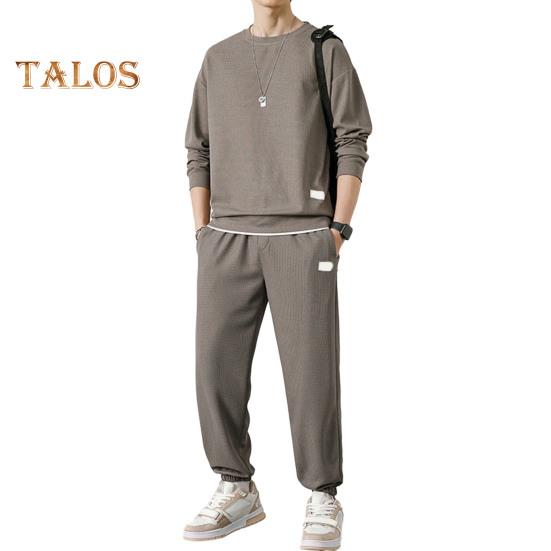 2Pcs/Set Fake Two Pieces Sport Suit Round Crew Long Sleeve Pullover Tops Elastic Waist Long Trousers Set Daily Wear