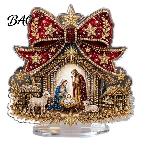 Festive Desktop Signs for Holidays Christmas Faux Diamond Painting Tabletop Ornaments, Beginner-Friendly DIY Acrylic Rhinestone Art Ornaments