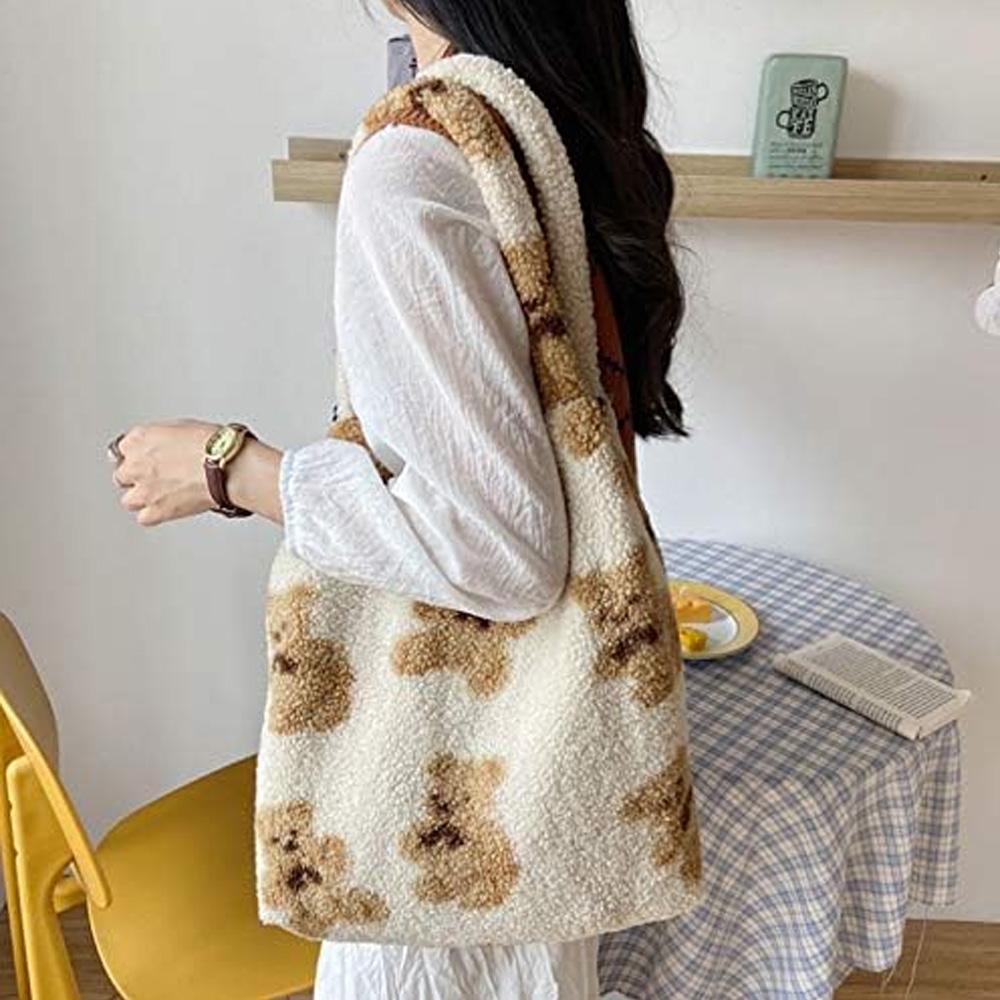 Женская Милая Плюшевая Сумка через плечо с Медведем Большая Сумка-тоут Кошелек Сумка — фото 7