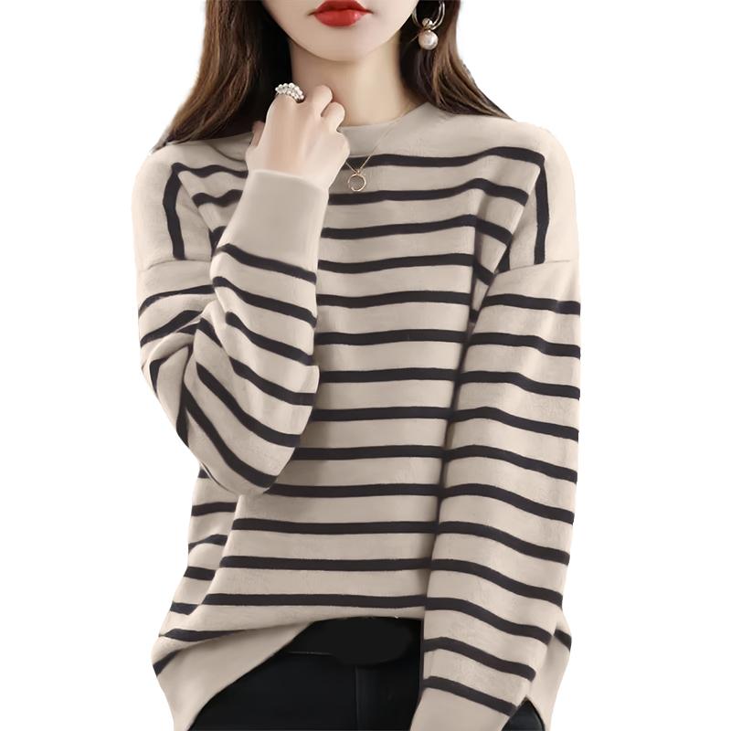 ZANZEA Women Casual Round Neck Loose Long Sleeve Stripe Print Autumn Blouse