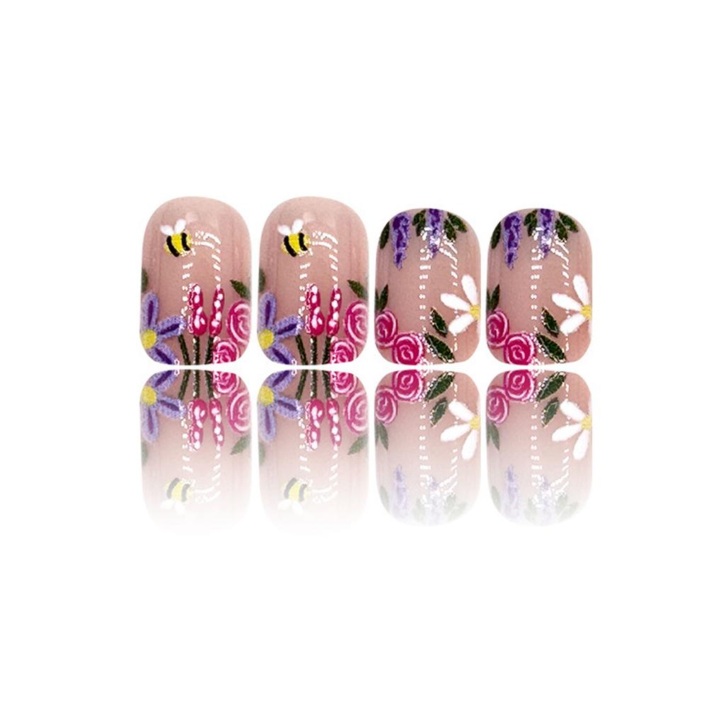 Quadratische Aufklebenägel Blume Falsche Nägel Aufklebenägel in 12 Größen, 24 Stück Französische Nagelspitzen für DIY Nagelkunstdekorationen
