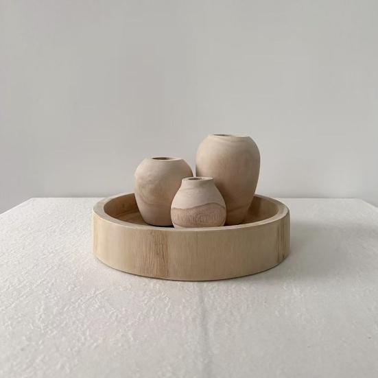 Wooden Round Storage Tray Multi-purpose Fruit Treats Candies Desserts Appetizer Snacks Serving Tray Farmhouse Rustic Decorative Bowl Kitchen Supplies