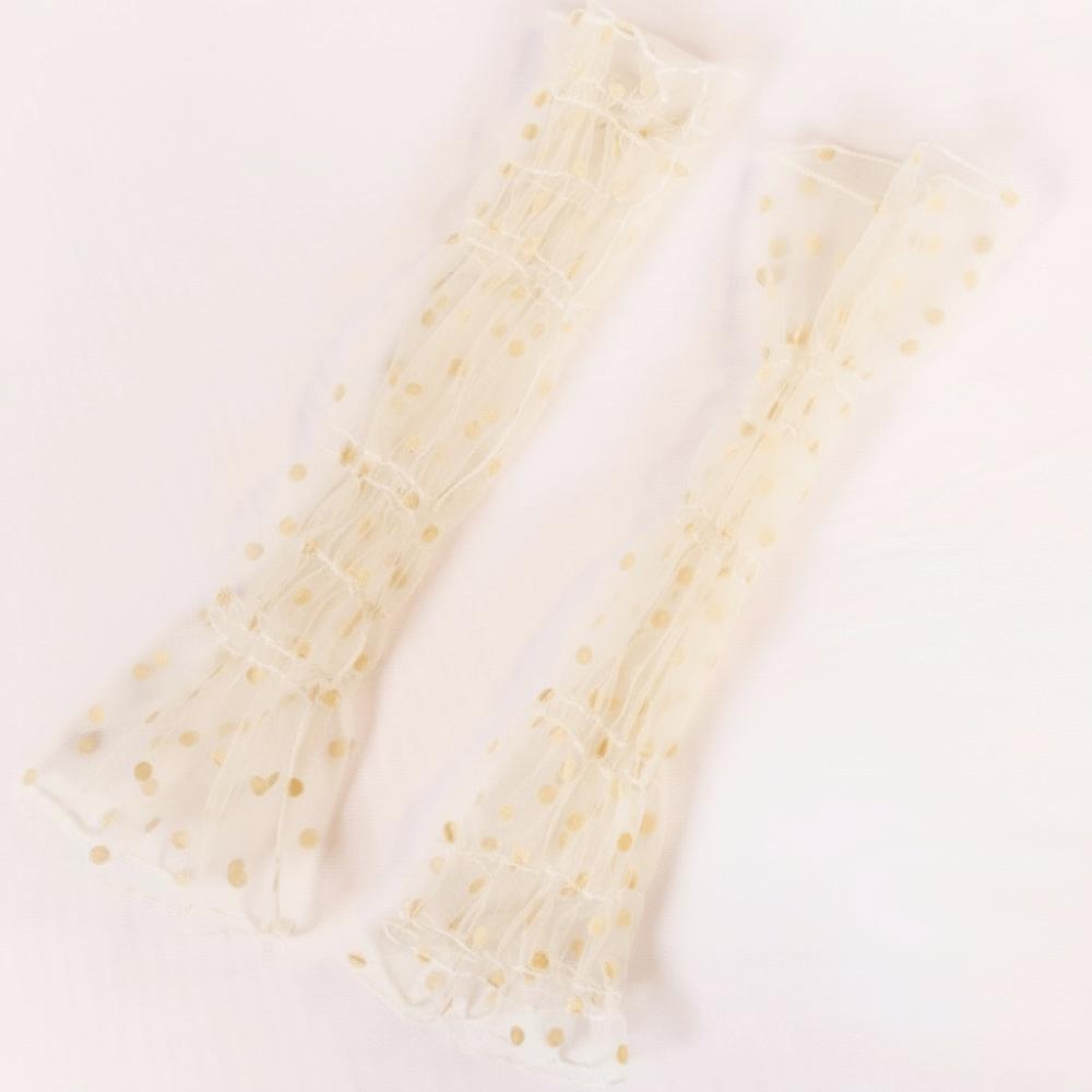 Fingerless Lace Arm Sleeves Polka Dot Lace Arm Cover Fashion Fingerless Long Gloves  Women Beige-1