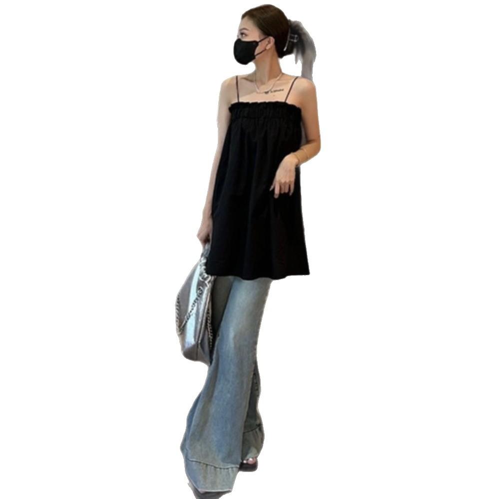 Summer new small man wear sleeveless suspender top women's clothing American black ins trendy small vest outside
