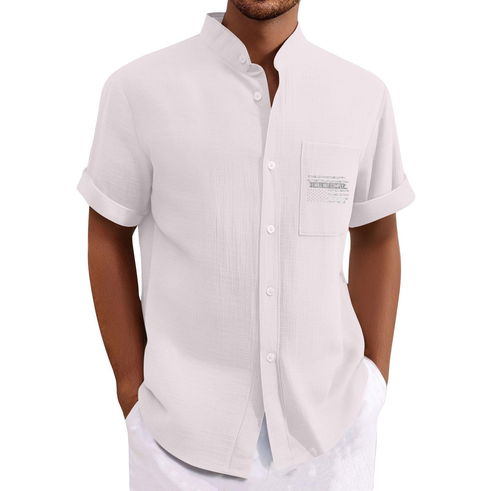 

Мужская повседневная свободная рубашка с короткими рукавами и модным верхом XXL белый