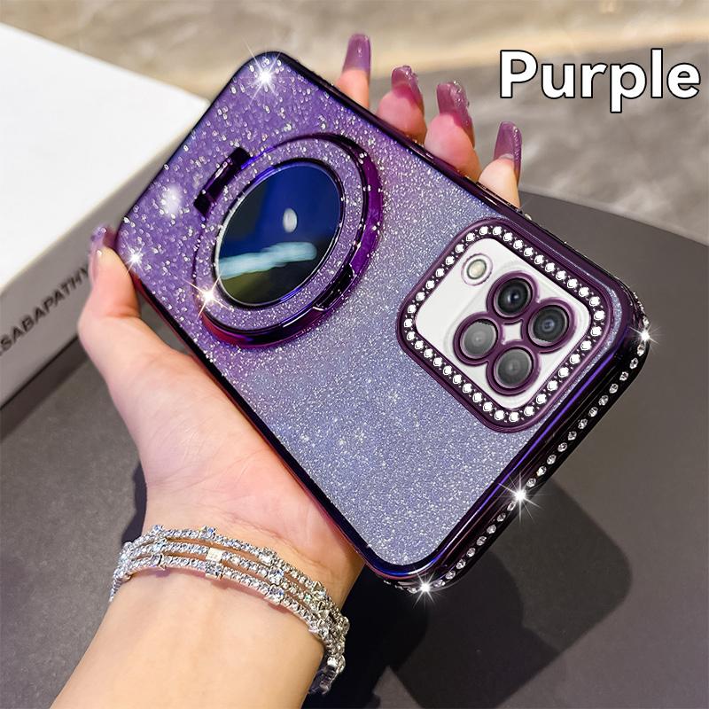 KEYSION Luxury Glitter Jewelled Magnetic Phone Case for Samsung Galaxy A22 A22S 5G A12 M12 Makeup Mirror Stand Shockproof Cover